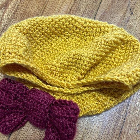 Handmade Women’s Crochet Mustard Yellow Hat With Bow - Picture 6 of 6